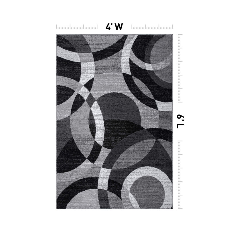 Mehul Woven Geometric Gray/Black/Ivory Area Rug – Modern Abstract Polypropylene Carpet for Living Room, Bedroom, Entryway, or Dining Room