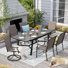 7Pcs Rectangle Outdoor Patio Dining Set Expandable Heavy Duty Metal Table With Sling Chairs