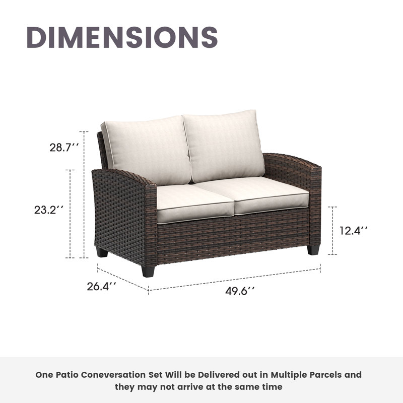 Patio Wicker Loveseat Sofa with Cushions, Sand
