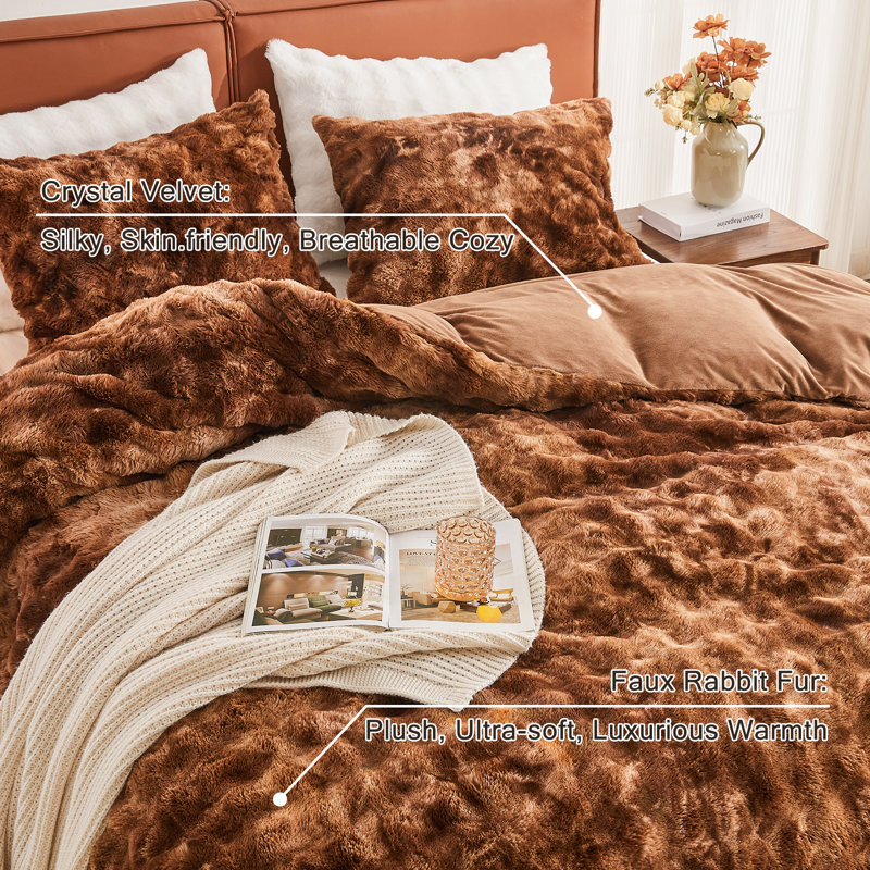 EMME Luxury Elegant Shaggy Bubble Bedding Sets，Faux Fur Duvet Cover  , 2/3 Pieces Soft Fluffy Comforter Cover, Cozy Warm for Winter