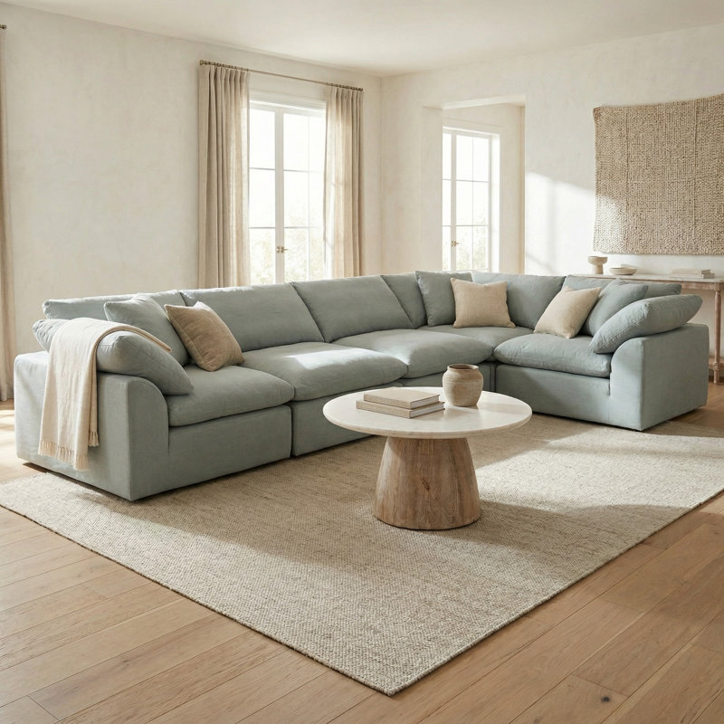 Cloud-Inspired 176" 5 Piece Oversized Deep Lounge Slipcovered Modular Corner Sectional | Performance Fabric Washable Water-Resistant Stain-Proof | Deep-Seating Down-Filled Couch | Plush Cushions, Modern Design