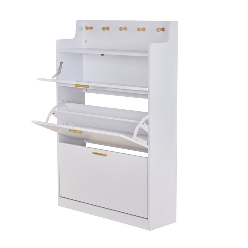 Armoire à chaussures étroite avec 3 tiroirs rabattables Molinaire, Blanc