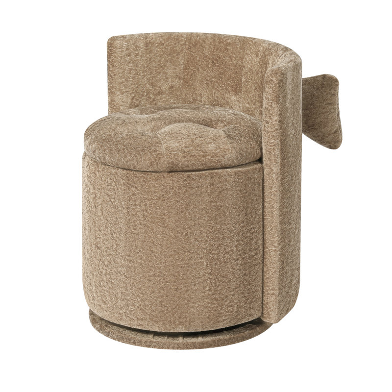 Tabouret de coiffeuse en velours avec dossier et coussin confortable, fauteuil de maquillage pivotant à 360 ° avec rangement caché pour la chambre à coucher, la commode, le salon, le kaki