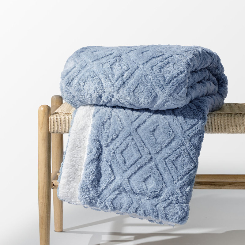 Jeté lesté jacquard Boho - Doux Sherpa, L 60 po x L 80 po, Lin bleu