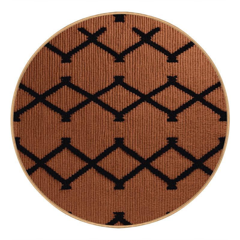 Machine Washable Trellis Brown Area Rug, Round 6'