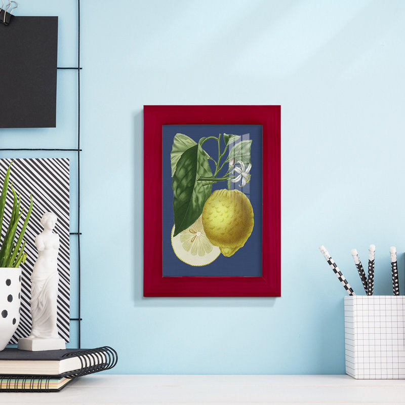 «Camargue French Lemon On Navy I», impression sur papier, Rouge cerise, H 6 po x l 4 po x P 1 po