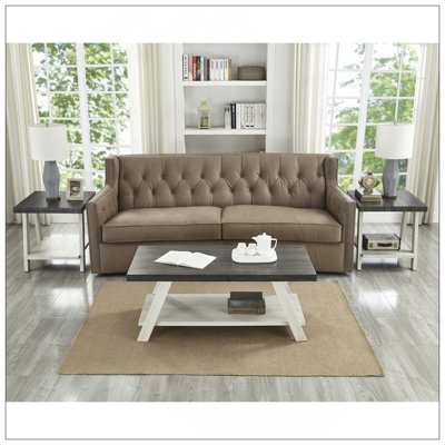 Athens Contemporary 3-Piece Wood Shelf Coffee Table Set In Weathered Charcoal And Beige