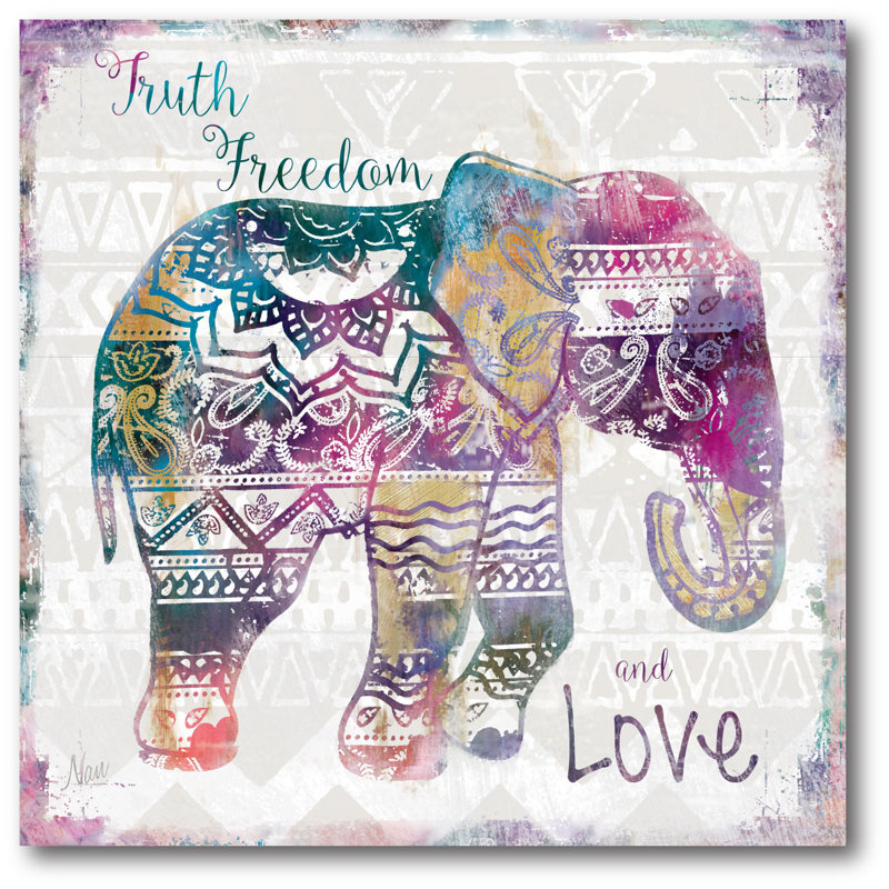 « boho éléphant », reproduction d’impression sur toile tendue, H 16 po x l 16 po x 1,5 po