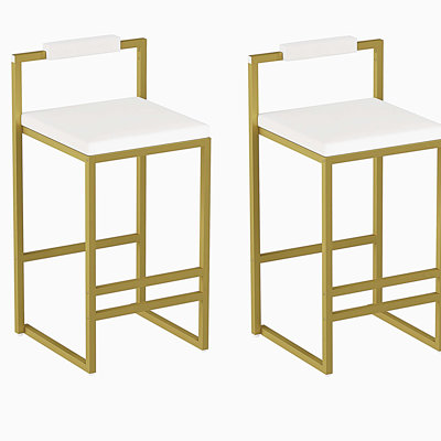 Upholstered Velvet Bar Stools Modern Dining Stools (Gold & Gray, Set of 2)