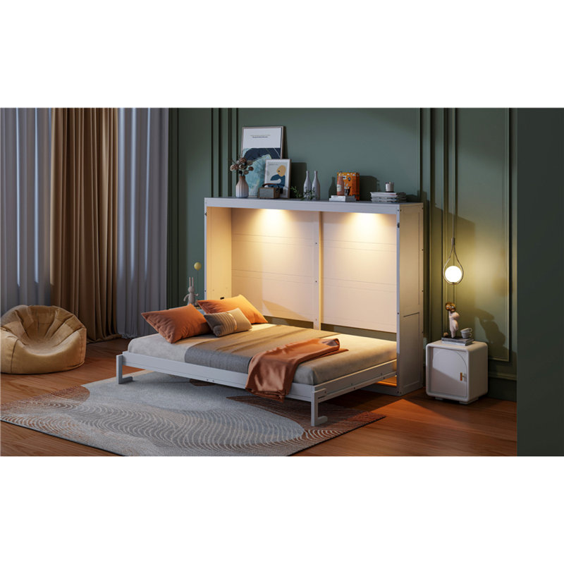 Grand lit escamotable mural de style moderne avec lumières DEL, blanc (DLD SKU: LP000973AAK), Blanc