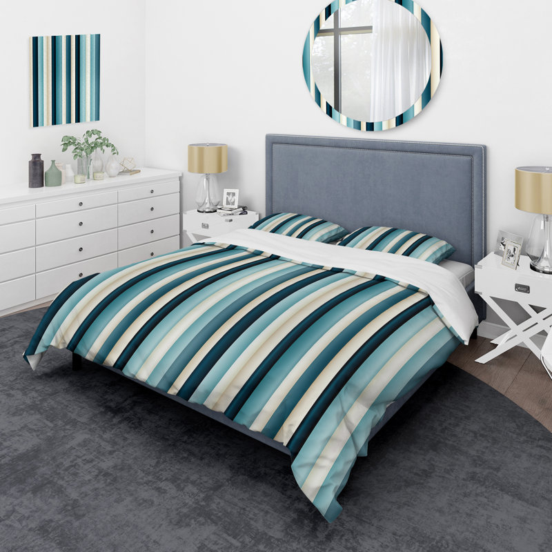 Literie harmonie à rayures bleues et beiges, Housse de couette simple + 1 taie décorative stan