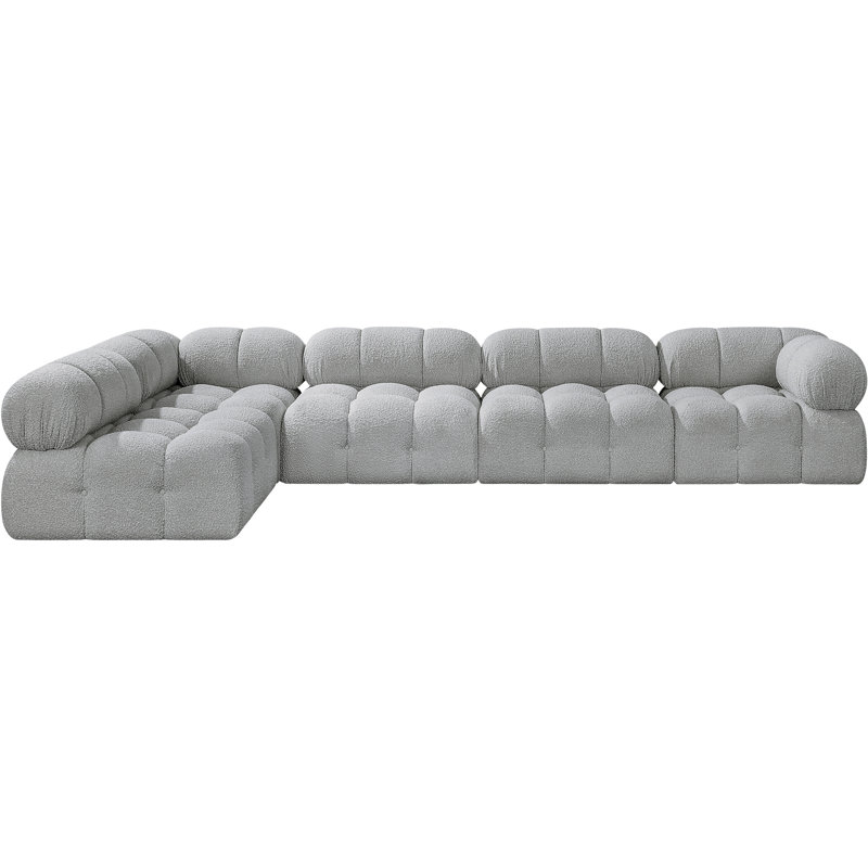 Canapé Ames, Tissu gris bouclé, 3 sans accoudoirs, 2 en coin