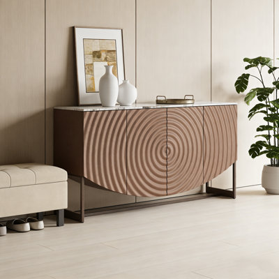 Unique 3D-Textured Sideboard With Marble-Effect Veneer Countertop, Modern Luxury Style, Multifunctional Living Room/Dining Room Storage Sideboard And Buffet Cabinet.