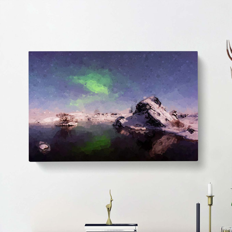 Northern Lights Aurora Borealis in Abstract - Wrapped Canvas, 60cm H x 91cm W x 3cm D