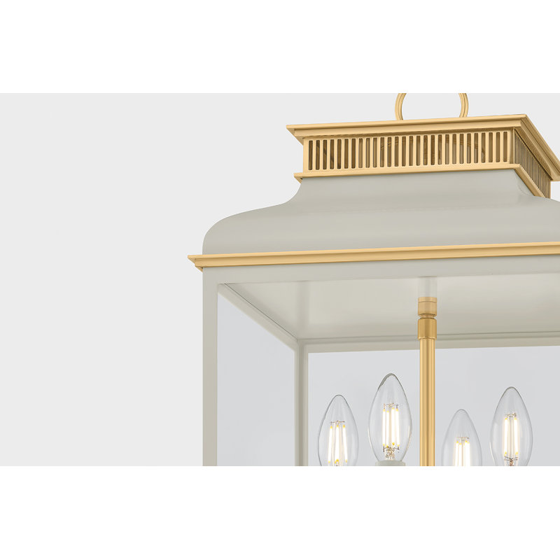 Houghton Lantern in Aged Brass and Distressed Bronze by Mark D. Sikes, Aged Brass/Off-White, 22.25" H x 12.75" W x 12.75" D