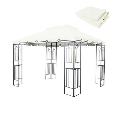 Auvent de remplacement pour abri de jardin d'extérieur 10 x 10 pi - beige Matériau de qualité supérieure. Protégé, résistant à l'eau et à la décoloration. Avec trous de bonde et filet beige. Double niveau, hydrofuge, résistant à la décoloration. Livré avec un filet