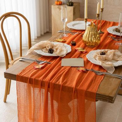 Orange Fall Table Runner Cheesecloth 120 Inch Thanksgiving Home Decorations | For Thanksgiving Friendsgiving Wedding Bridal Shower Baby Shower Engagement Party 10FT Rustic Boho Home Decor