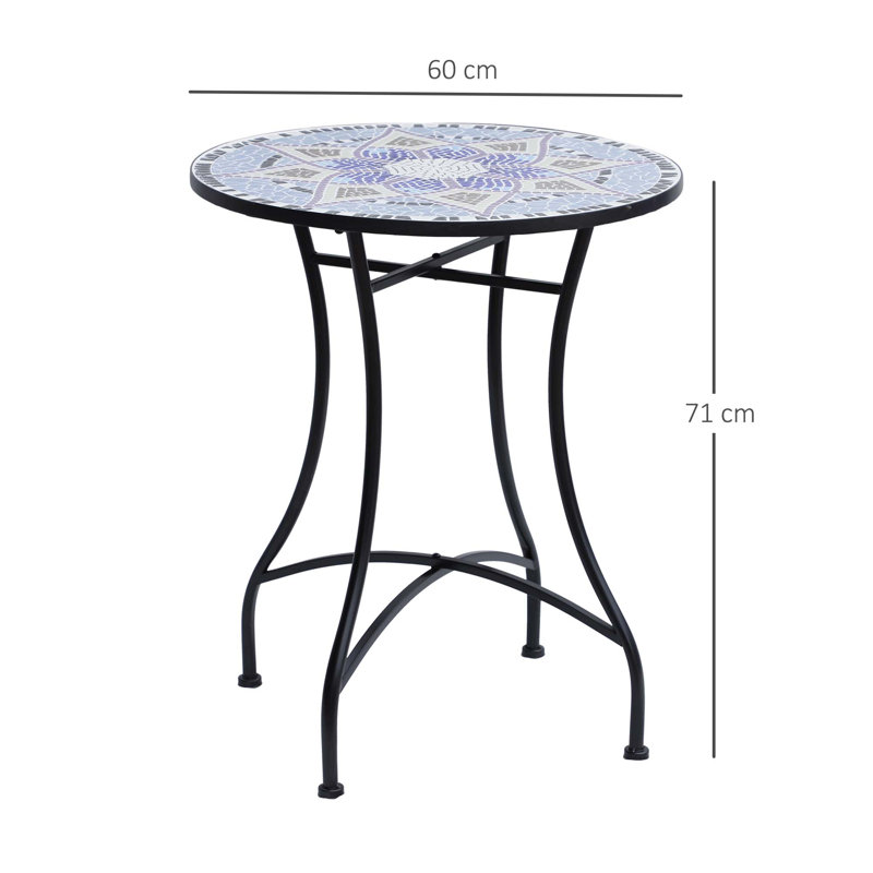 Calliste 60 cm Mosaic Garden Table Small Round Side Table Blue and White