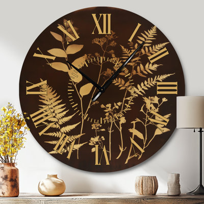 Pressed Botanicals - Horloge murale ronde silencieuse en métal à motifs botaniques