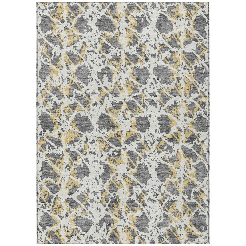 3' X 5' Gray And Ivory Abstract Washable Indoor Outdoor Area Rug