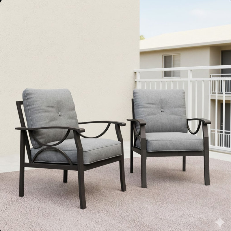 Ensemble de 2 fauteuils d'extérieur en métal avec coussins, Gyay