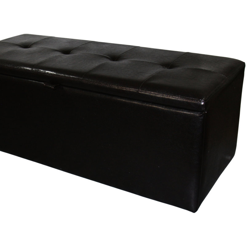 Banc de rangement en cuir brun de 18,5 po de hauteur, poignée avant à tirer, charnière simple pour plus de stabilité, rangement de L 38,5 po x l 12,5 po, pieds de 2 po 3,5 po, poids du produit 46 po, profondeur 40 po, profondeur du colis 43 po