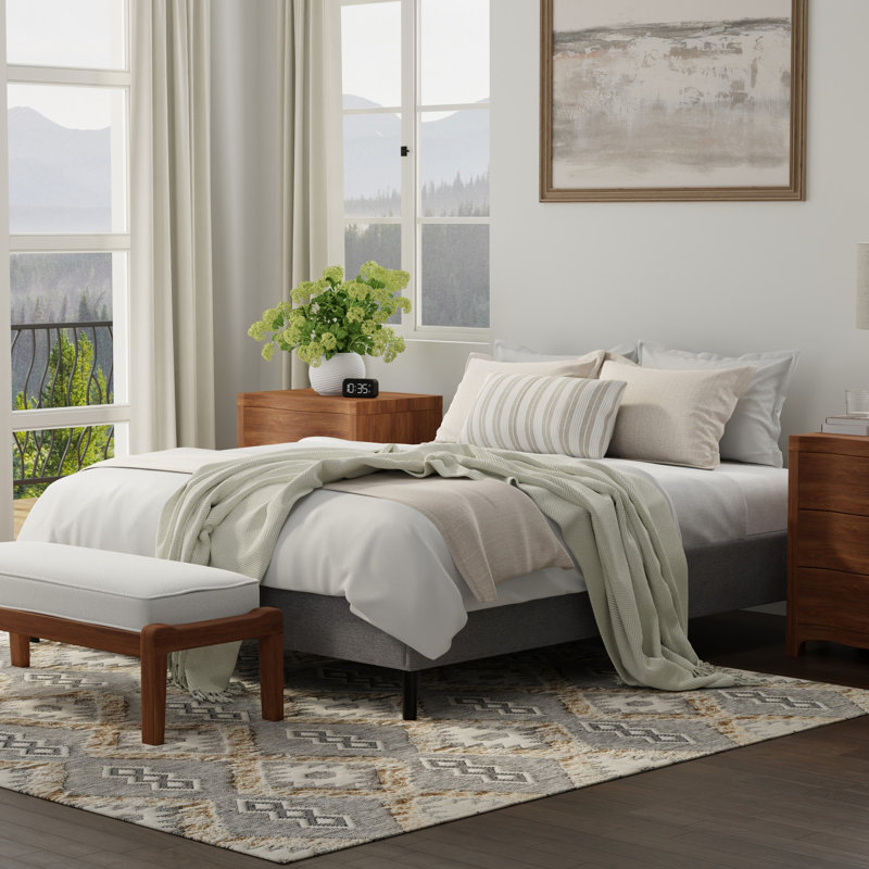 Base de lit pleine grandeur noire et grise, convient aux matelas standards, fusionne la durabilité, la compatibilité universelle, supporte 1000 lb, convient bien à un assemblage abordable