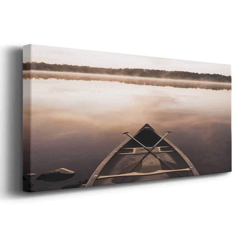 Aube sur le lac - Toile tendue avec châssis - Prêt à accrocher, H 12 po x l 30 po