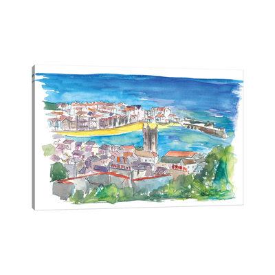 St Ives Harbor Blue & Turquoise In Cornwall England par Markus & Martina Bleichner - Toile tendue avec châssis sur toile tendue