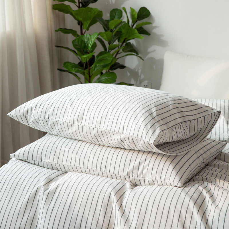 MooMee Pillowcases Envelope Closure 100% Washed Cotton Linen Like Textured Breathable Soft, Standard (20" x 26")