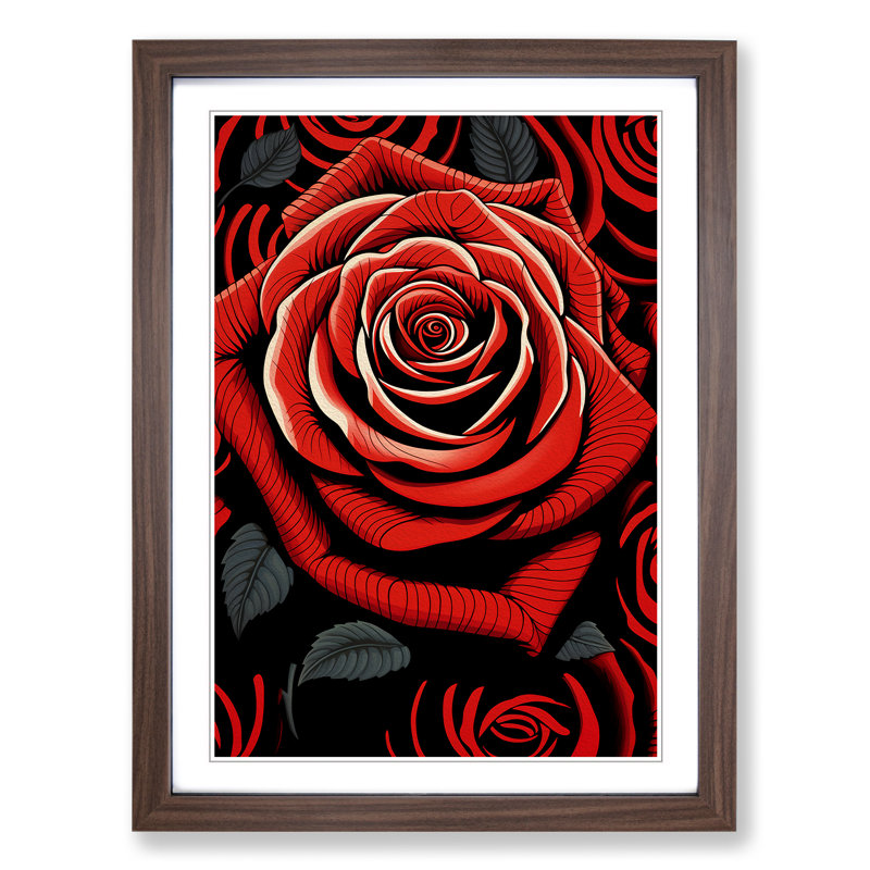 Rose Op - Single Picture Frame Print on Wood, 64cm H x 46cm W x 2cm D, Walnut