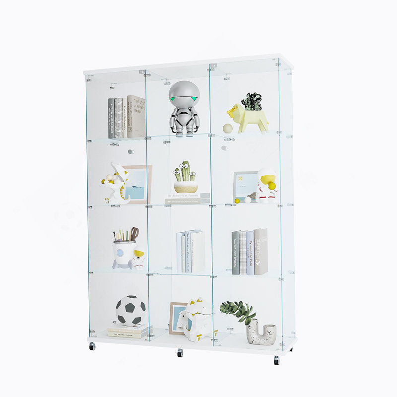 Vitrine multi-étagères en verre pour mettre en valeur des objets de collection, idéale pour divers espaces et rehaussant l'attrait visuel.