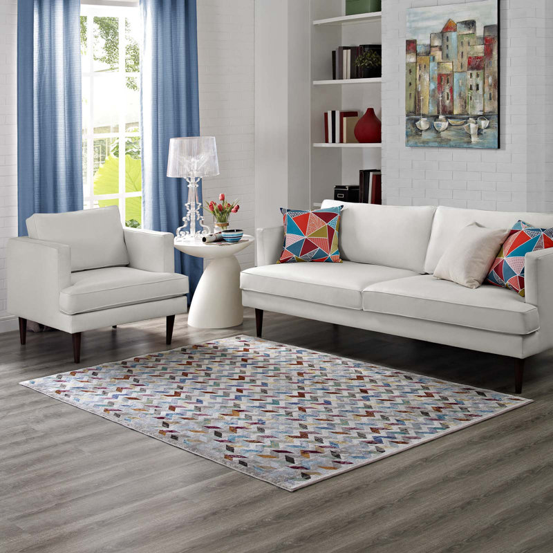 Gemma Blue Geometric Synthetic 4' x 6' Area Rug