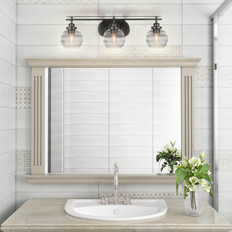 Barre d'éclairage de salle de bain 3 lumières Odyssey au fini noir mat avec verre de 6 po, Blanc