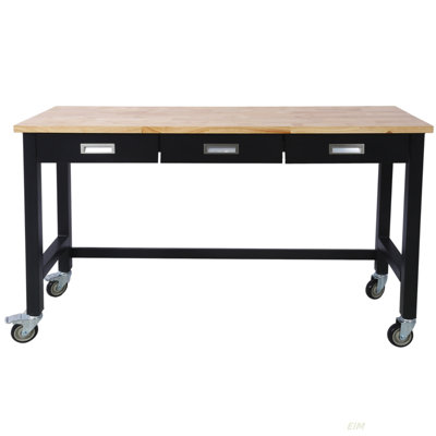 Banc de travail 60 po, banc de travail avec rangement de tiroir, table de travail robuste avec roulettes pour le bureau à domicile