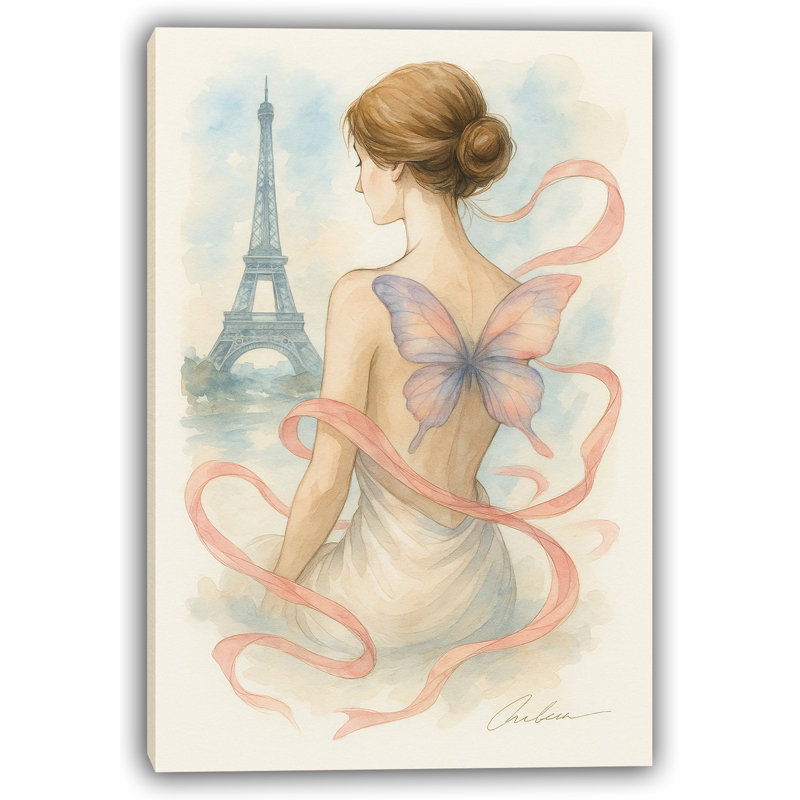 «Butterfly in Paris», art mural sur toile tendue, H 24 po x l 16 po