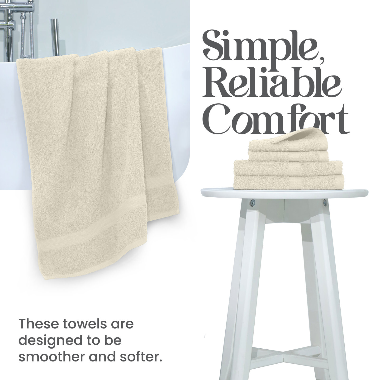 Essentials 6-Piece Bath Towel Set, Ecru