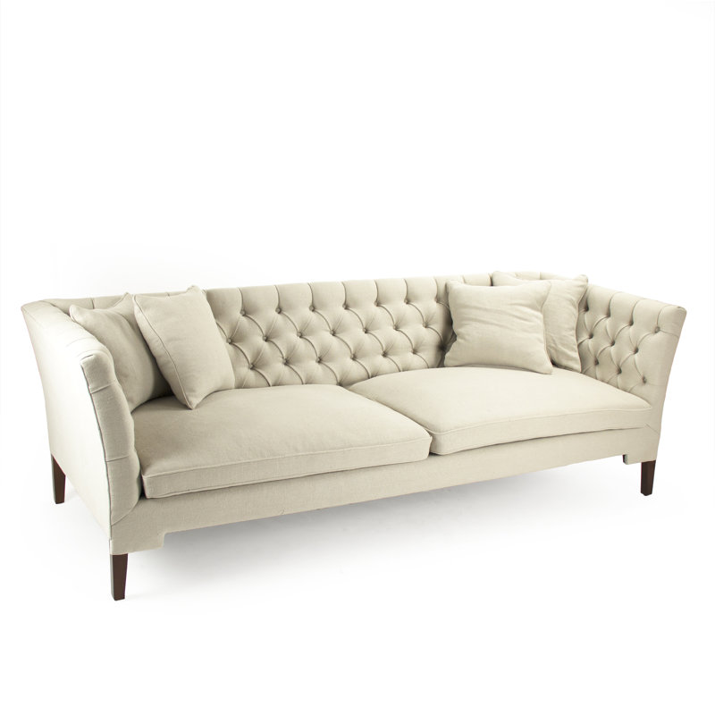 97.5'' Cream Linen Tufted Tight Back Sofa