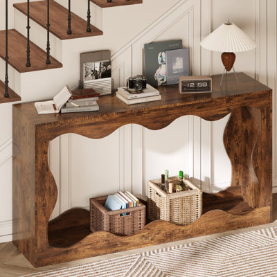 Farmhouse Entryway Table, 63-inch Long Narrow Console Table Behind The Couch, Wooden Curvilinear Sofa Table For Entrance, Hallway, Living Room (rustic Brown)