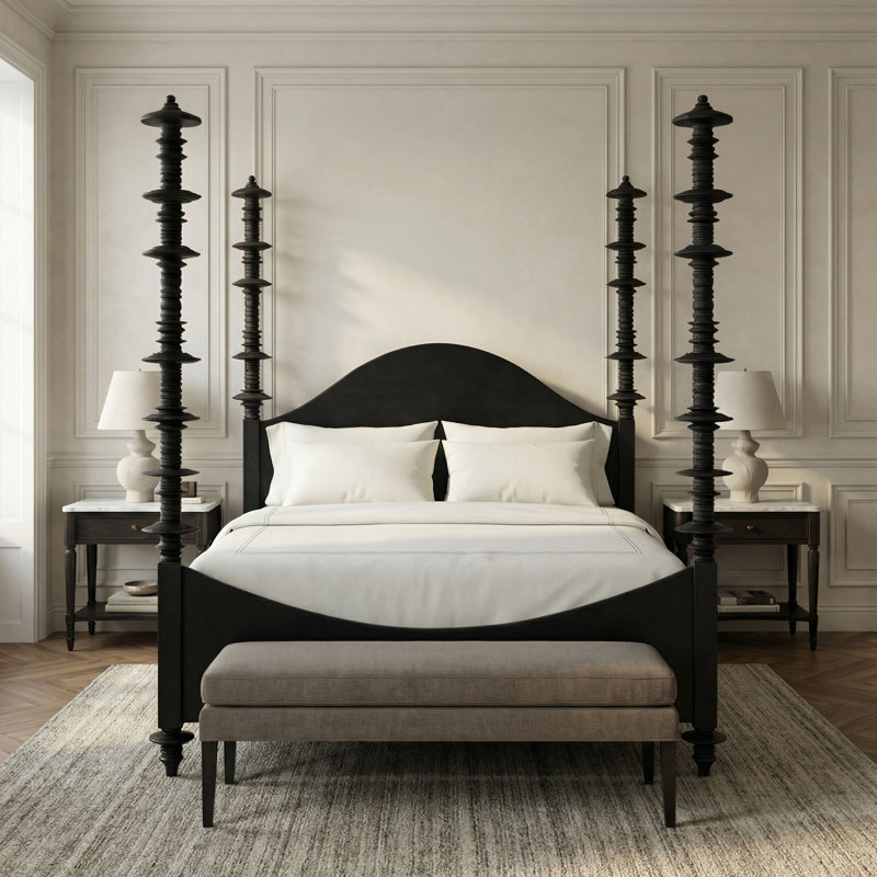 Ferret Solid Wood Four Poster Bed, Hand Rubbed Black, King