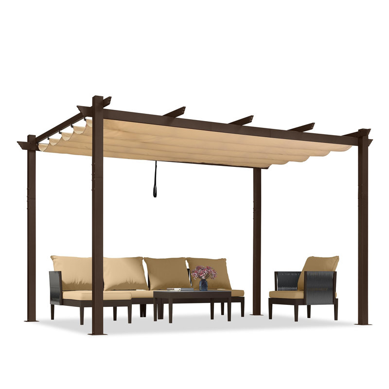 Purple Leaf Aluminium Pergola With Canopy, Khaki, 96"H x 158" W x 118" D