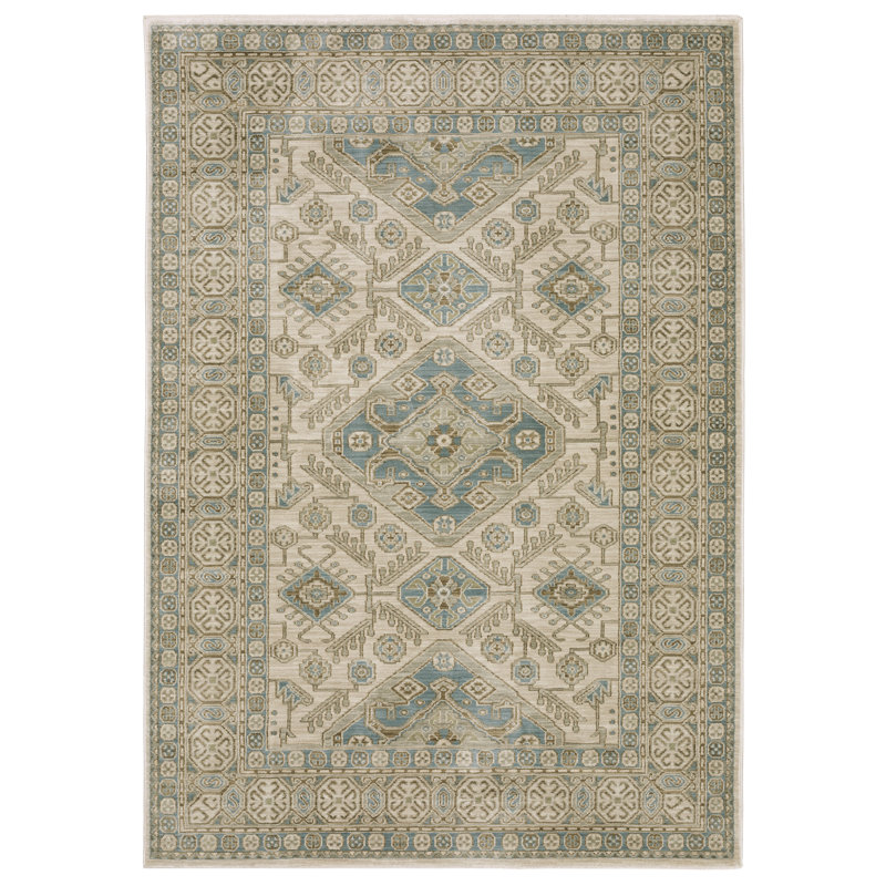 Graicyn Global Traditonal Beige/ Teal Area Rug, Rectangle 6'7" x 9'9"