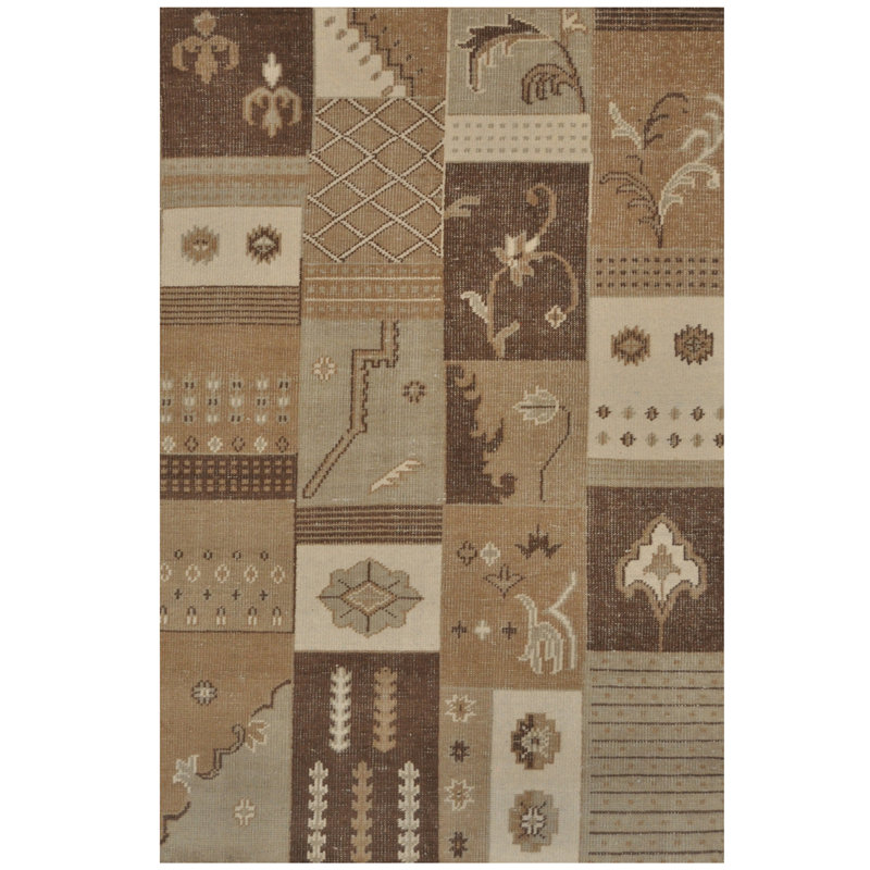 Tapis de zone en laine ivoire/brune 5 pi 1 po x 7 pi 6 po one-of-kind à la main noué la Kumar