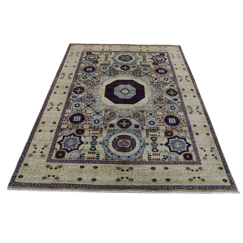 Hand Knotted Wool Area Rug in Beige