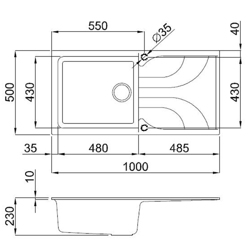 Ego 100cm x 50cm Kitchen Sink, Antique White