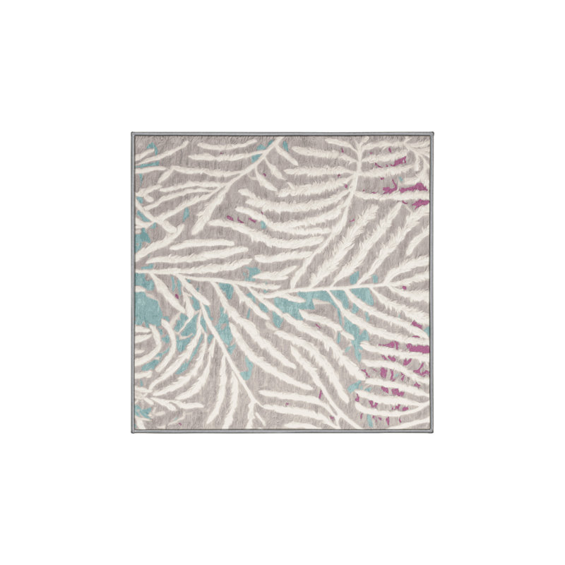 Machine Washable Gray Area Rug, Square 4'