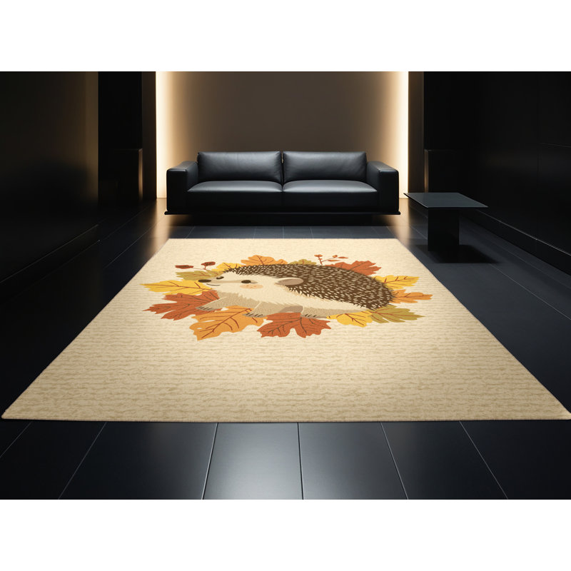 Machine Washable Champlost Thanksgiving Modern & Contemporary Abstract Rug in Beige – Beige Binding, 5x8
