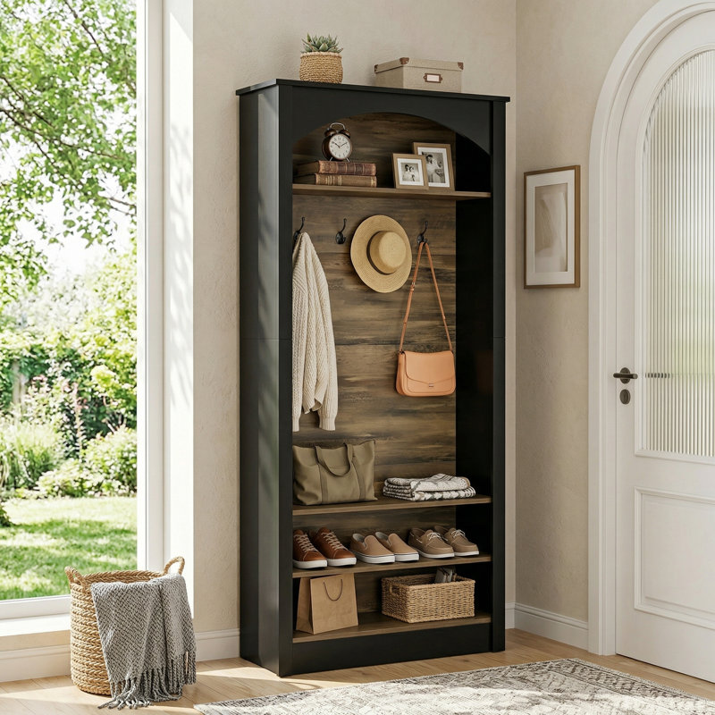 31.5'' Wide Hall Tree with Shoe Storage Bench, Tall Entryway Bench with Coat Rack