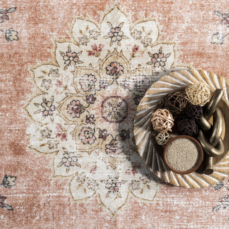 Ren SpinClean Vintage Floral Machine Washable Area Rug, Round 8'