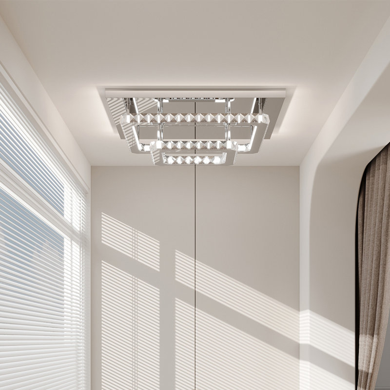 Zaina Square Large-size Glamourous Crystal LED Flush Mount, 19cm H x 50cm W x 50cm D